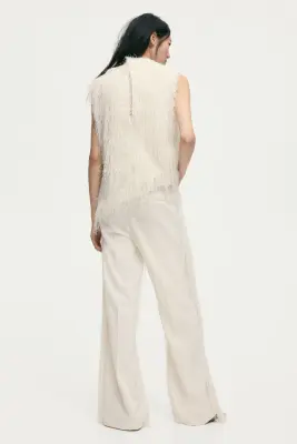 Pantalon à franges - Crème — photo 4