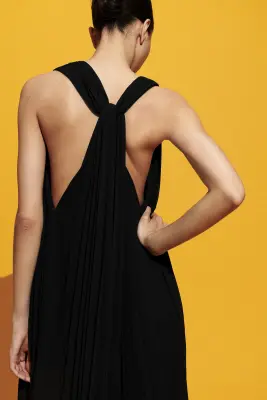ROBE LONGUE EN GEORGETTE PLISSÉE ENCOLURE À NOUER - NOIR — photo 5