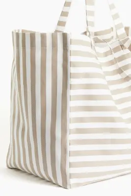 Sac de plage en toile de coton - Beige/rayé — photo 2