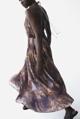 Robe dos nu froncée - Violet foncé/motif cachemire — photo 3