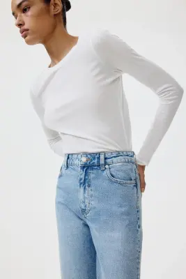 Mom Slim Fit High Waist Ankle Jeans - Bleu denim clair — photo 2