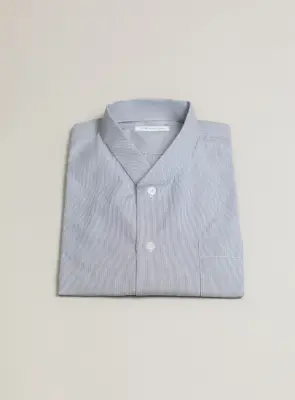 False Collar Shirt in White Poplin with Gray Fine Stripes