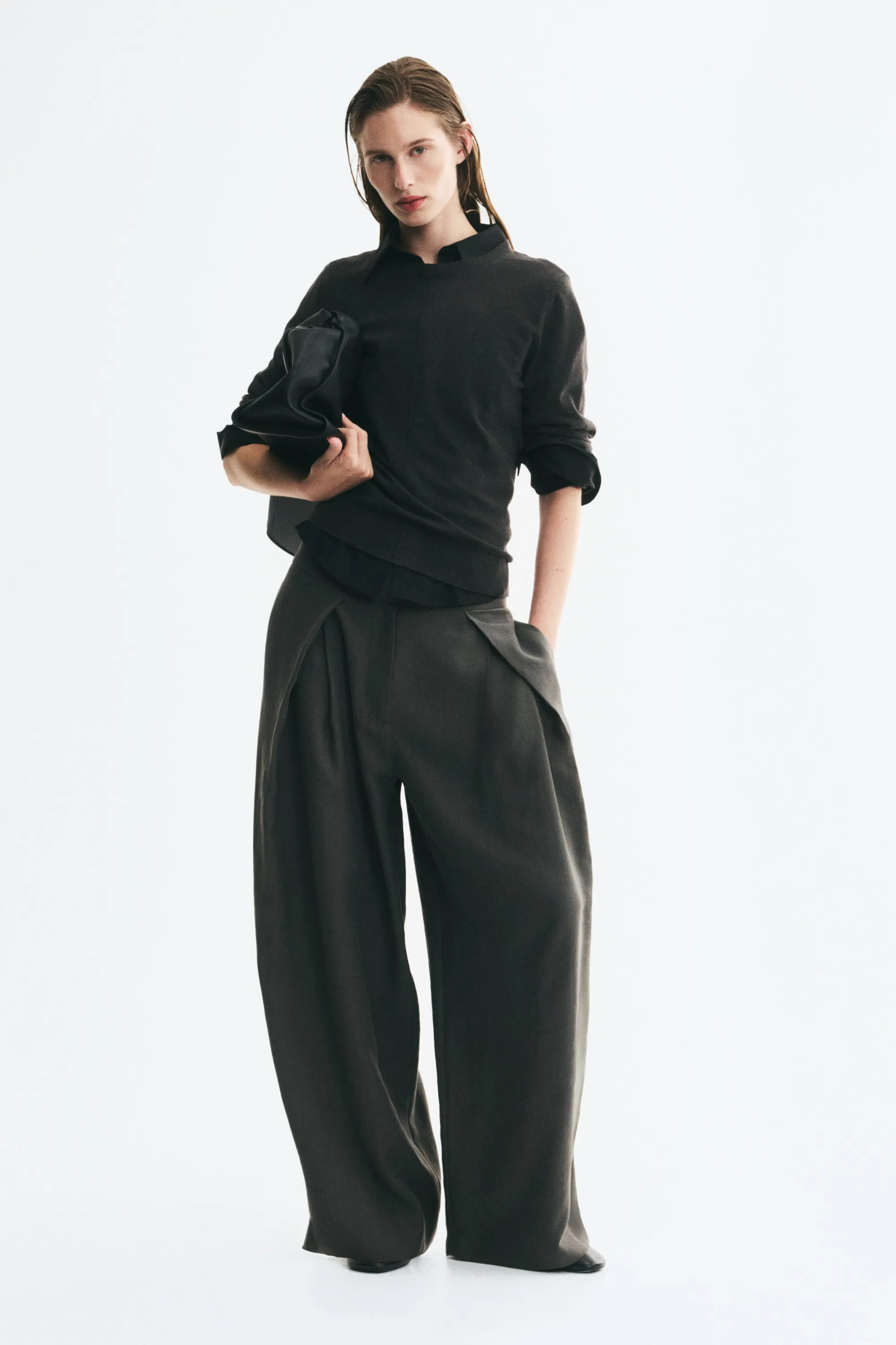 Pantalon barrel avec détails croisés - Gris foncé