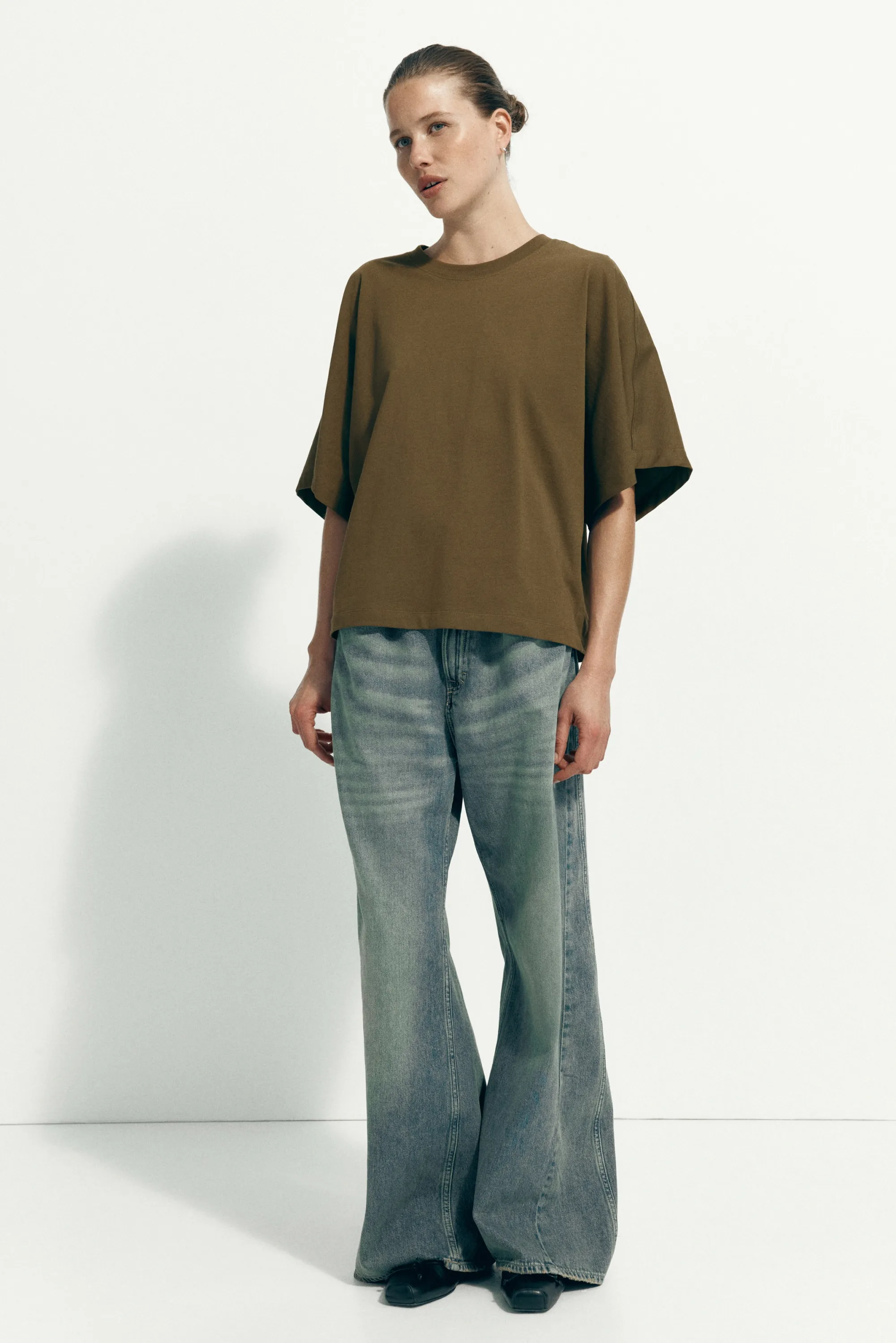 T-shirt avec manches chauve-souris - Vert kaki foncé