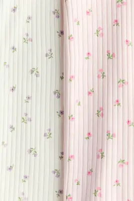 Lot de 2 pyjamas volantés en coton - Rose clair/fleuri — photo 3