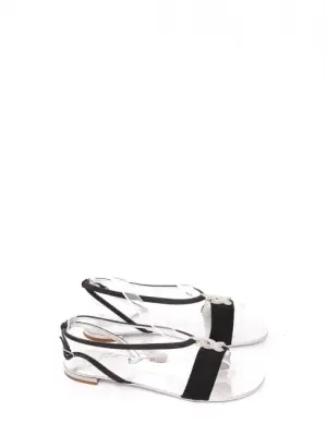 Sandales plates bijoux cristal Swarovski en gros grain noir et cuir Argent Prix boutique 675€ Taille 37,5 — photo 1