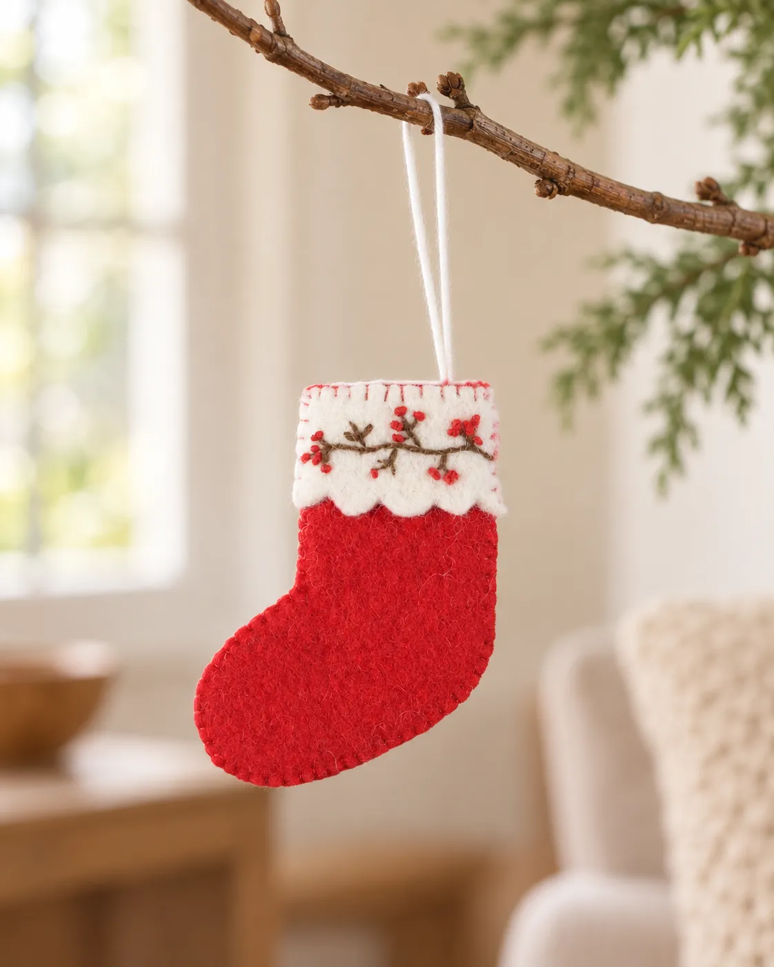 Décoration à suspendre en laine Chaussette de Noël – Aveva