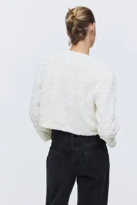 Veste à sequins avec détail à nouer - Crème — photo 3