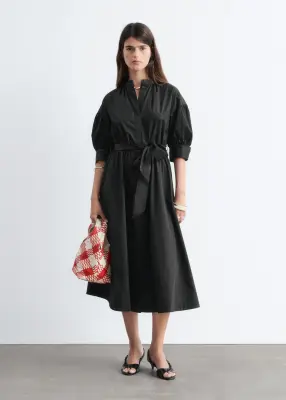 Robe ceinturée en coton - Noir — photo 1
