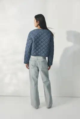 Veste matelassée avec fermeture à nouer - Bleu foncé/motif — photo 3
