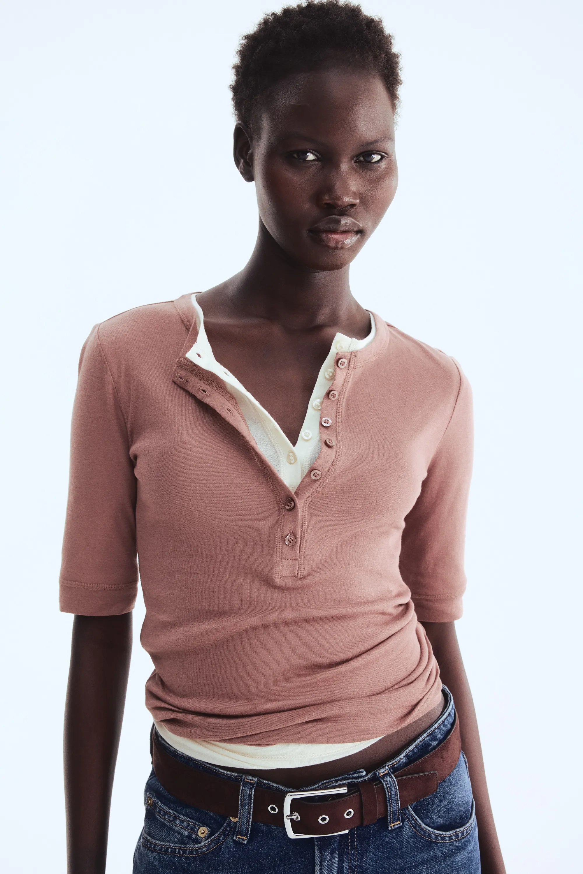 Top en coton pima - Rose ancien foncé