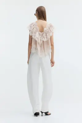 Blouse avec dentelle - Beige clair — photo 2
