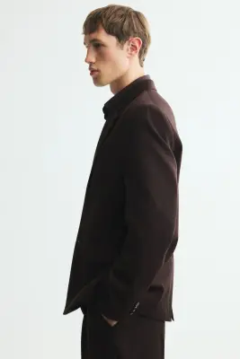 Veste Relaxed Fit en laine mélangée - Marron foncé — photo 4
