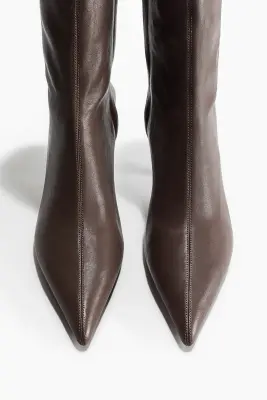 Bottines chaussettes en cuir - Taupe foncé — photo 1