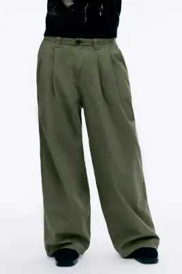 Chino baggy plissé en sergé Otis - Vert kaki cendré — photo 2