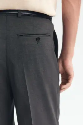 Pantalon chic Loose Fit en laine mélangée - Gris foncé — photo 2