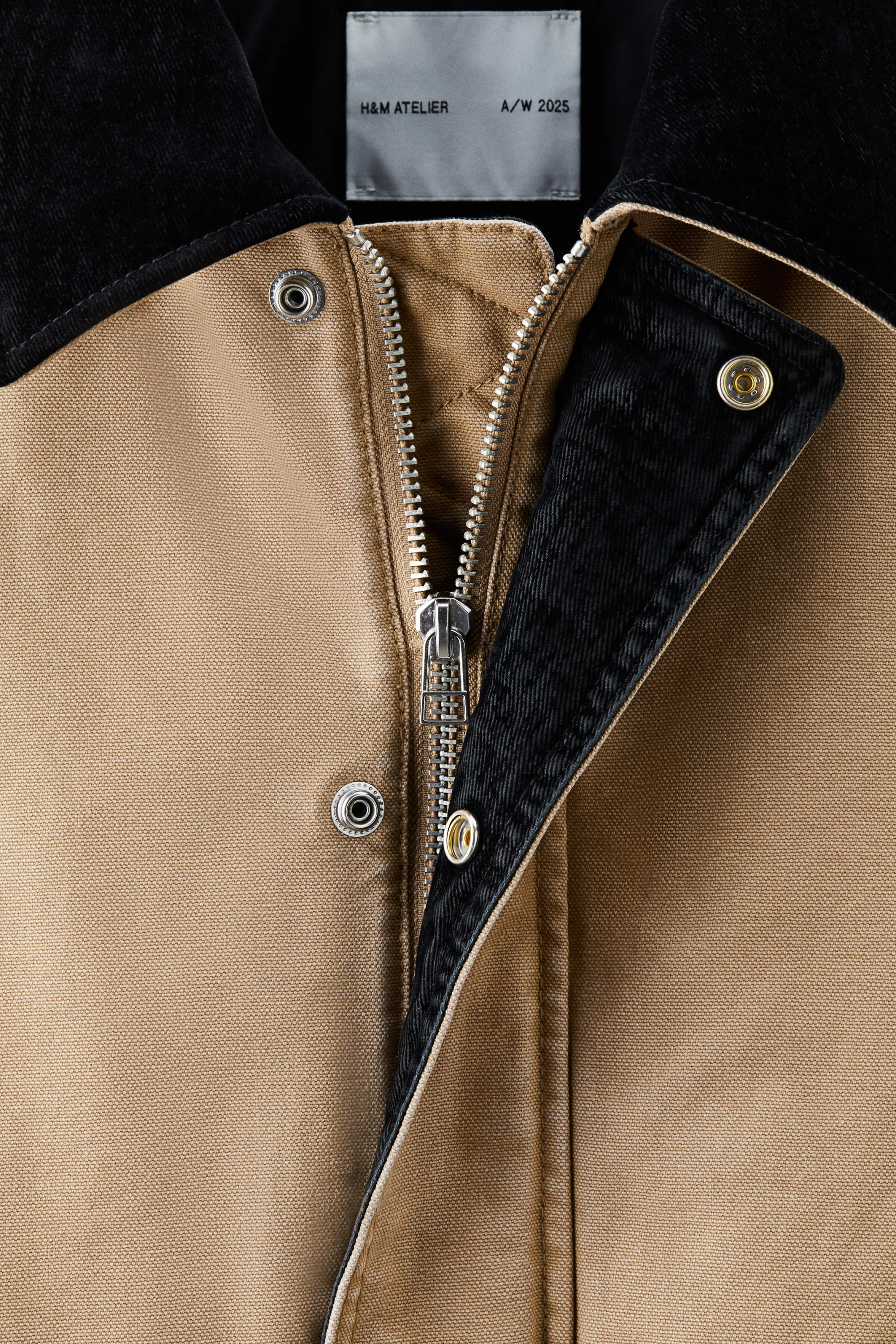 Veste workwear courte en toile - Beige/noir