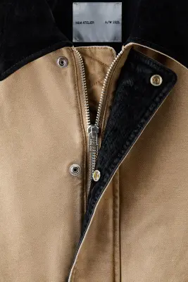 Veste workwear courte en toile - Beige/noir — photo 1