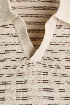 Polo Regular Fit en lin mélangé - Beige/rayé — photo 4