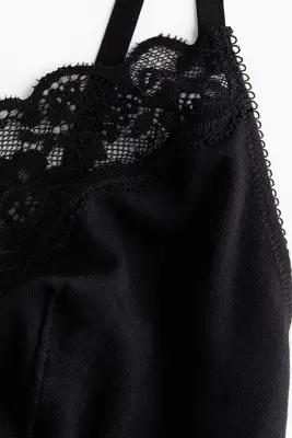Bralette en coton avec dentelle - Noir — photo 4