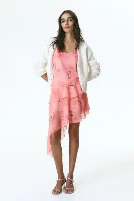 Robe asymétrique en mousseline - Rose/fleuri — photo 1