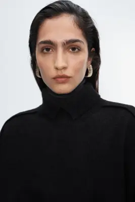Pull en laine mélangée avec col cheminée - Noir — photo 2