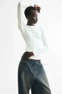 Top à manches longues en modal - Ivoire — photo 1