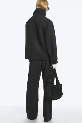 Veste en laine mélangée à col cheminée - Gris foncé chiné — photo 4