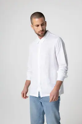 Chemise Blanche Manches Longues en Lin / Elasthanne — photo 2