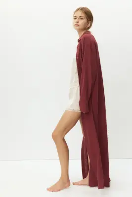 Robe chemise en lin mélangé - Rouge rouille — photo 2
