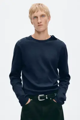 T-shirt Slim Fit en coton - Bleu foncé — photo 2