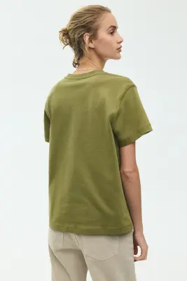 T-shirt oversize en coton - Vert olive — photo 2