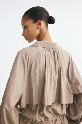 Veste en viscose mélangée avec cordon de serrage - Taupe — photo 4