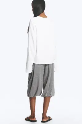 T-shirt carré col V manches longues - Blanc — photo 3