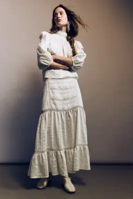 Jupe maxi avec dentelle - Blanc — photo 1