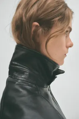 Veste en cuir avec épaulettes - Noir — photo 2