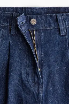 Short plissé en denim - Bleu denim foncé — photo 1