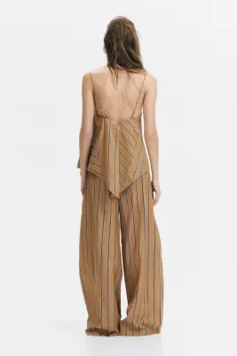Pantalon large avec détails croisés - Beige foncé/rayé — photo 3