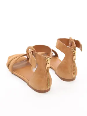 Sandales plates à bride cheville en suede marron camel Prix boutique 265€ Taille 35 — photo 5