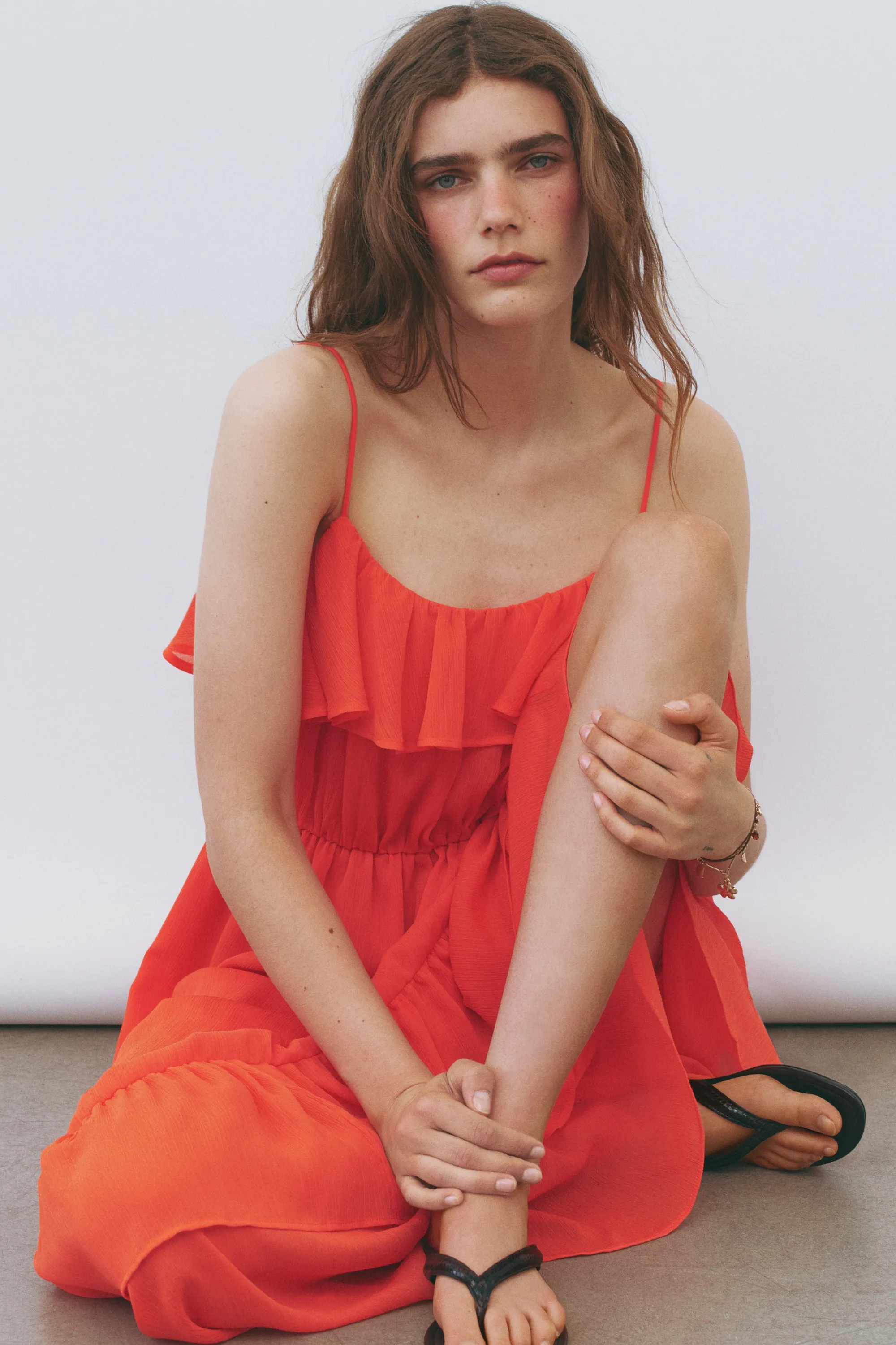 Robe volantée à bretelles fines - Rouge