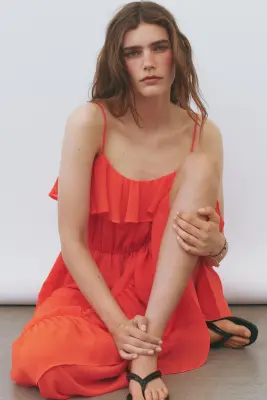 Robe volantée à bretelles fines - Rouge — photo 1