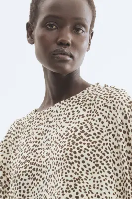 Blouse avec détail façon cape - Crème/imprimé guépard — photo 3