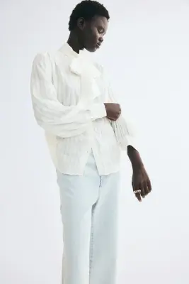 Blouse oversize avec détail façon foulard - Blanc — photo 1