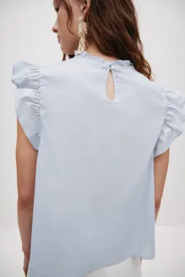 Top en coton avec plis nervure - Bleu clair — photo 2