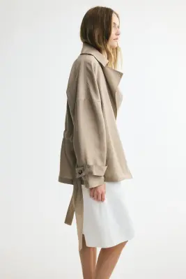 Trench-coat court en lyocell mélangé - Beige — photo 3