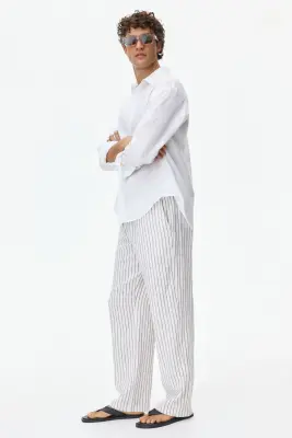 Pantalon Relaxed Fit en lin mélangé - Blanc/rayé — photo 4