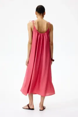 Robe maxi avec bretelles à nouer - Rose foncé — photo 3