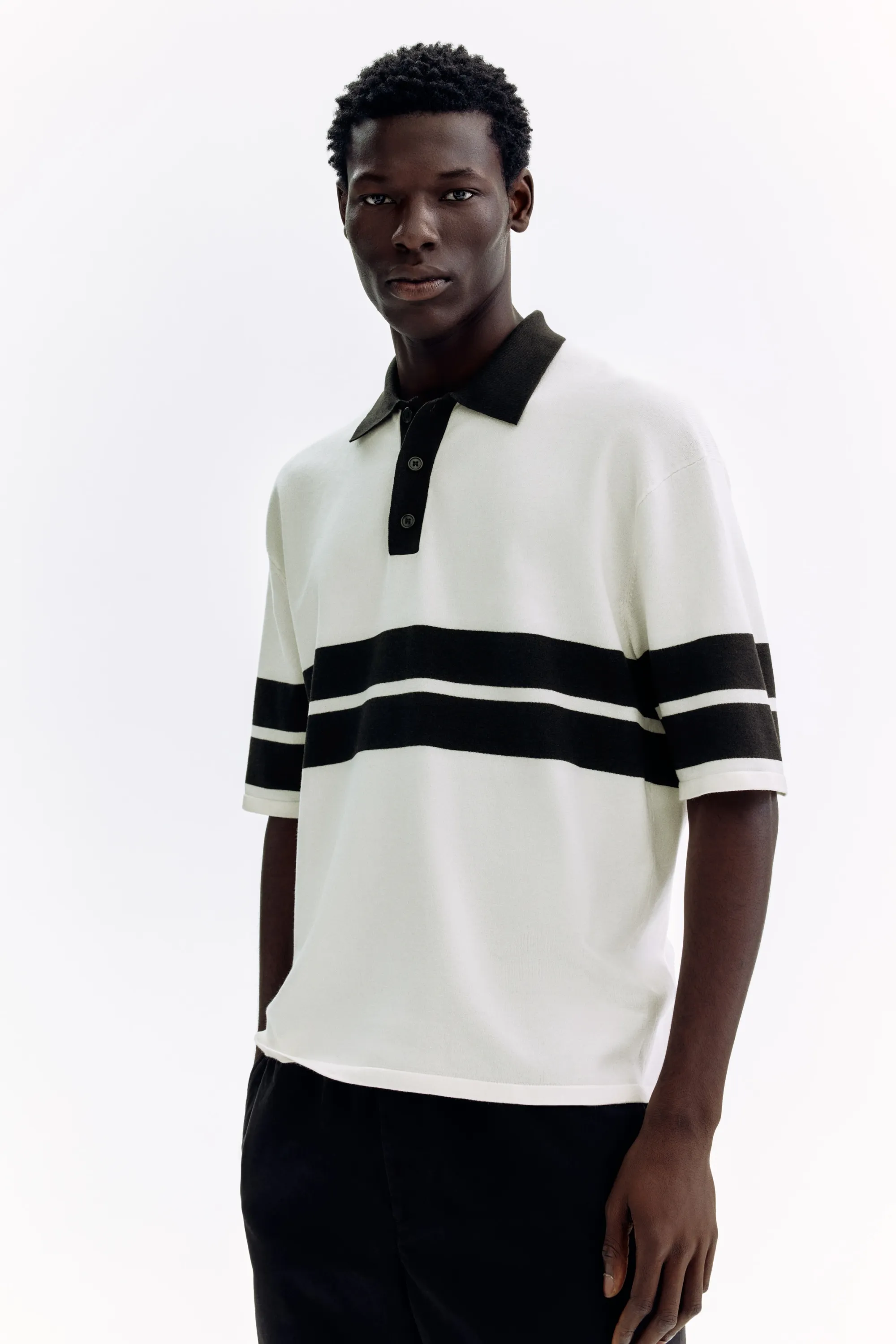 Polo Loose Fit en maille - Blanc/noir