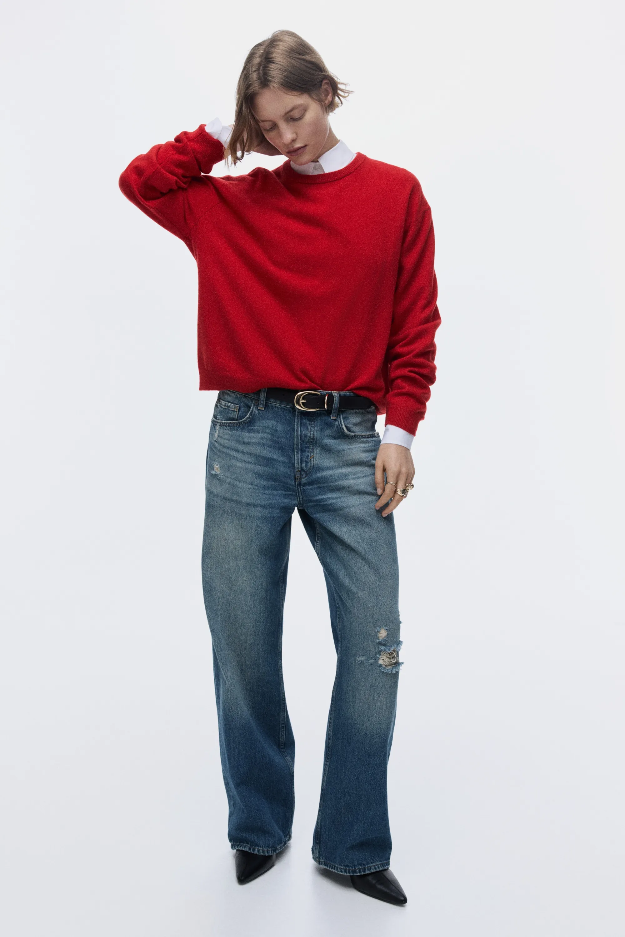 Wide Leg Regular Waist Jeans - Bleu denim