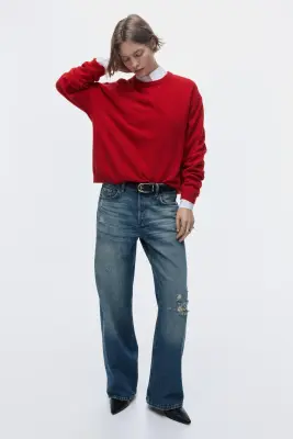 Wide Leg Regular Waist Jeans - Bleu denim — photo 1